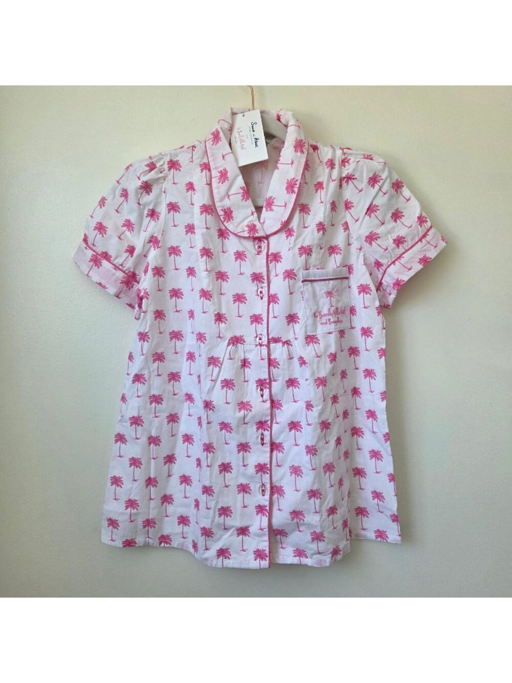 NWT Sant and Abel for Beverly Hills Hotel Pink Palm Tree Pajama Set Small
